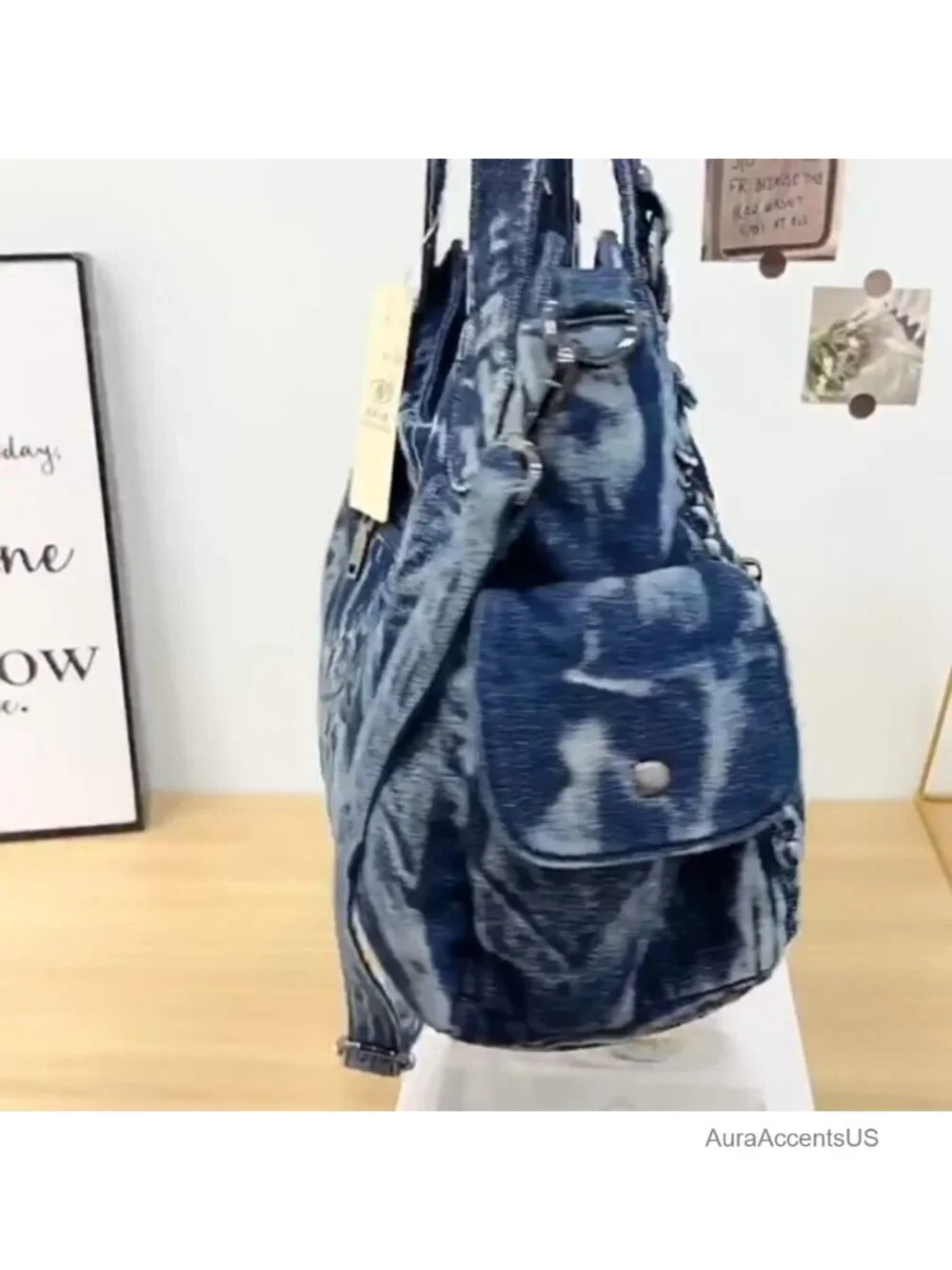 Vintage Denim Weave Rivet Tote Bag Crossbody Shoulder Bag